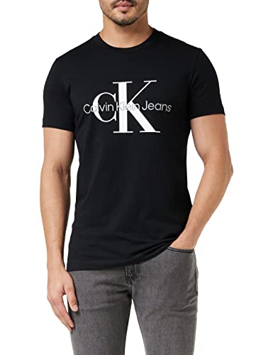 Calvin Klein Jeans Herren T-Shirt Kurzarm Core Monologo Slim Fit , Schwarz (Ck Black), XS von Calvin Klein Jeans