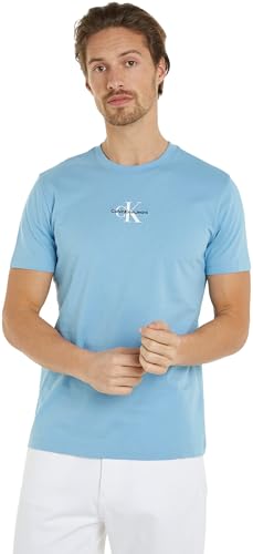 Calvin Klein Jeans Herren T-Shirt Kurzarm Monologo Regular aus Bio-Baumwolle, Blau (Dusk Blue), L von Calvin Klein Jeans