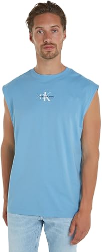 Calvin Klein Jeans Herren T-Shirt Monologo Sleeveless Ärmellos, Blau (Dusk Blue), L von Calvin Klein Jeans