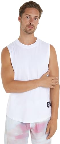 Calvin Klein Jeans Herren Tank Top Monologo Badge aus Baumwolle, Weiß (Bright White), XL von Calvin Klein