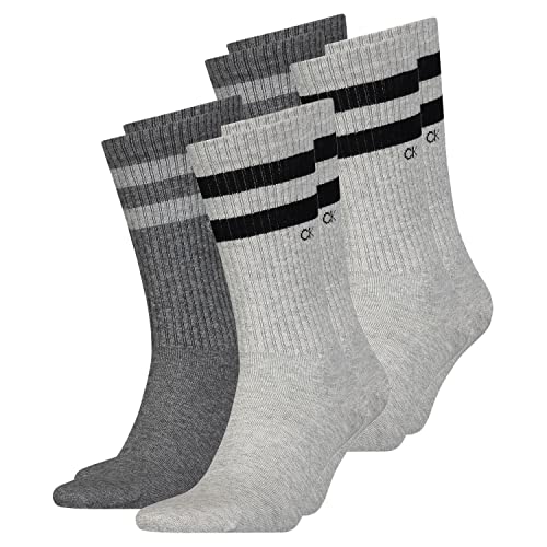 Calvin Klein 4 Paar Stripes Herren Sportsocken Tennissocken, Farbe:Light Grey Melange 3390, Socken & Strümpfe:43-46 von Calvin Klein