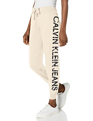 Calvin Klein Damen Logo Cozy Fleece Jogger Trainingshose, Birke, X-Klein von Calvin Klein