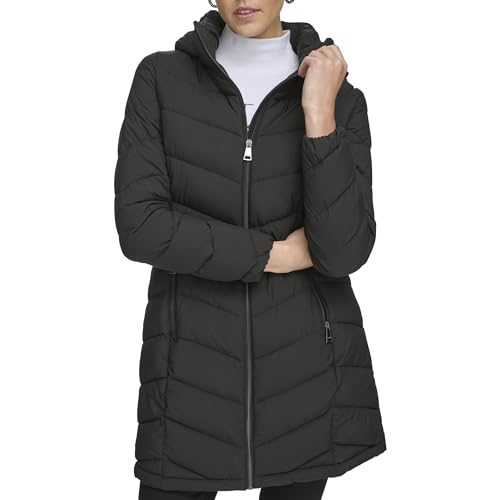 Calvin Klein Damen Leichte Pufferjacke mit Kapuze Daunenmantel, Ebenholz, M von Calvin Klein