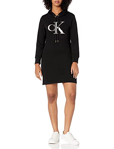 Calvin Klein Damen Langärmeliges Kapuzenkleid Kleid, Schwarz (Jet Black), Klein von Calvin Klein