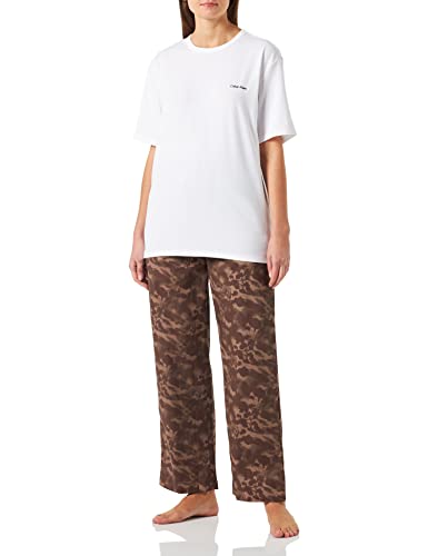 Calvin Klein Damen Pyjama-Set Lang, Braun (Floral Shadows/Mauve), M von Calvin Klein