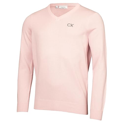 Calvin Klein Golf Herren V-Ausschnitt-Tour Sweater - Rosa - XL von Calvin Klein