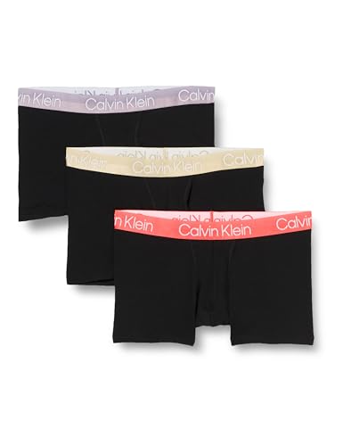 Calvin Klein Herren 3er Pack Boxershorts Trunks Baumwolle mit Stretch, Schwarz (B- December Sky, Rg, Fusc Rose Wbs), S von Calvin Klein