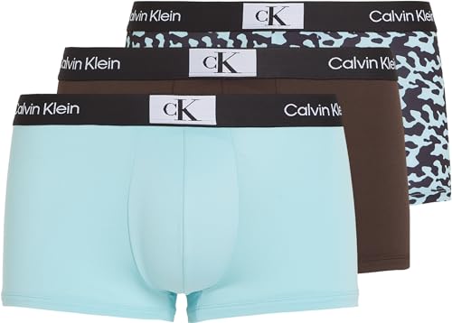 Calvin Klein Herren 3er Pack Boxershorts Trunks mit Stretch, Mehrfarbig (Aqua Tiny Tree Frg Prt_ Aqua Mlch), M von Calvin Klein