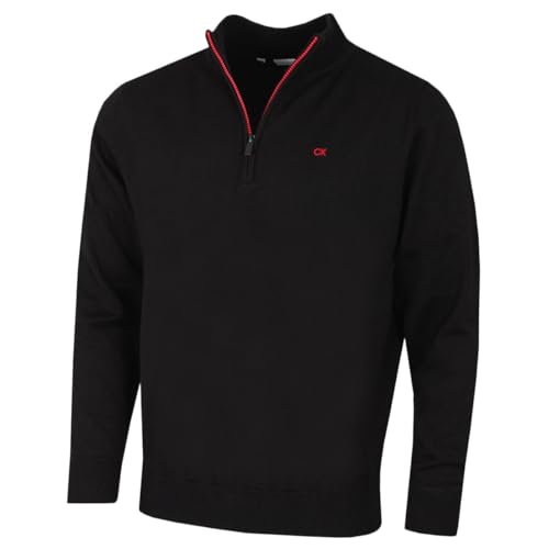 Calvin Klein Herren Heather Half Zip Pullover - Schwarz/Rot - L Calvin Klein Herren Heather Half Zip Pullover - Schwarz/Rot - L von Calvin Klein
