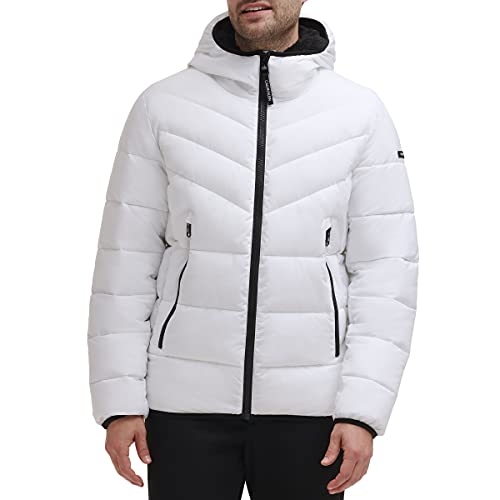 Calvin Klein Herren Wintermantel – Puffer-Stretchjacke mit Sherpa-Kapuze Jacke, Weiss/opulenter Garten, M von Calvin Klein