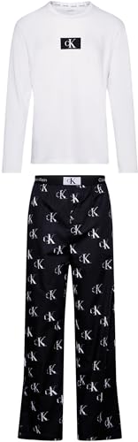 Calvin Klein Herren Pyjama-Set Long Pant Set Lang, Mehrfarbig (White Top/Lit Ck Distr Prt_Blk Btm), L von Calvin Klein