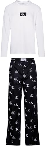 Calvin Klein Herren Pyjama-Set Long Pant Set Lang, Mehrfarbig (White Top/Lit Ck Distr Prt_Blk Btm), XL von Calvin Klein