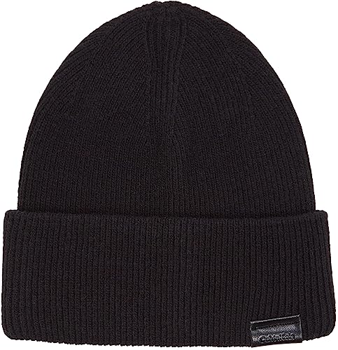 Calvin Klein Herren Leather Patch Docker Beanie K50K510978 Gestrickte Mütze, Schwarz (Ck Black), OS von Calvin Klein