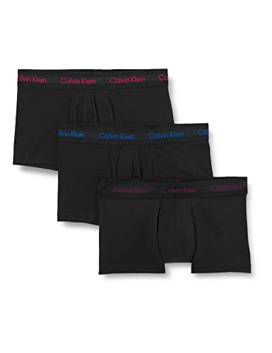 Calvin Klein Herren Low Rise Trunk 3PK Badehose, Groovy Plum/Bright Rose/Blue Logo, L (3er Pack) von Calvin Klein