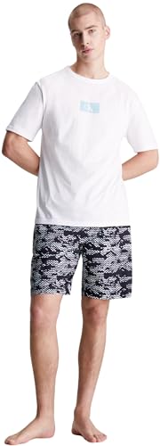 Calvin Klein Herren Pyjama-Set Short Set Kurz, Mehrfarbig (White Top/Plk Not Prt_Aquatic Btm), XL von Calvin Klein