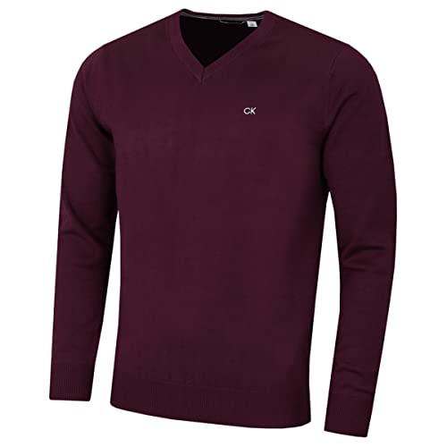 Calvin Klein Herren V-Ausschnitt Soft Cotton Pullover - French Burgundy - XXL von Calvin Klein