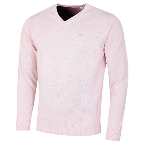 Calvin Klein Herren V-Ausschnitt Soft Cotton Pullover - Rosa - L von Calvin Klein