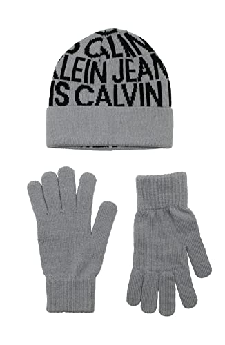 Calvin Klein Jungen CCJ All Over Logo Solid Handschuh Set Beanie, Nimbus, 8-16 Jahre von Calvin Klein