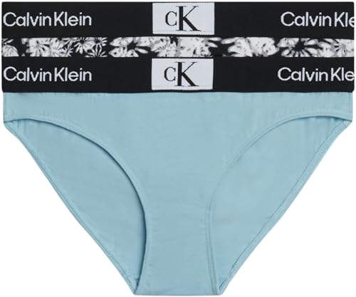 Calvin Klein Mädchen 2PK G80G800676 Bikini Hose, Blau (Halofloralblackaop/Pericloud), 12-14 Jahre von Calvin Klein