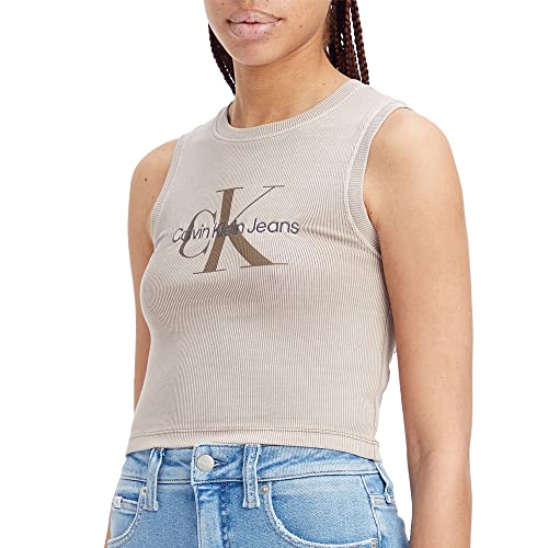 Calvin Klein Damen Mineral DYE Rib Tank Crop Top, Shitake, L von Calvin Klein