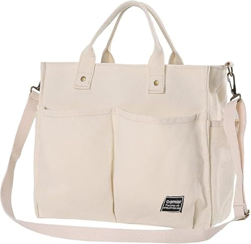 Camilife Canvas Tasche für Damen,Canvas Umhängetasche Damen, Schultertasche Casual Multifunktionale Crossbody Bag für Schule,Arbeit,Reisen (Beige-NEW) von Camilife