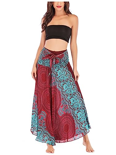 Damen Bohemien Maxirock Asymmetrien Strandrock Ethnischer Stil Blumenmuster Langer Rock A-Linien Midikleid Two Way to Wear Weich Dünn Cool Atmungsaktiv Sommerrock - Bordeaux Damen Bohemien Maxirock Asymmetrien Strandrock Ethnischer Stil Blumenmuster Langer Rock A-Linien Midikleid Two Way to Wear Weich Dünn Cool Atmungsaktiv Sommerrock - Bordeaux von Camilife
