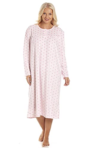 Camille Klassische Langarm Polka Dot Weiche Fleece Nachthemden 42-44 PINK Camille Klassische Langarm Polka Dot Weiche Fleece Nachthemden 42-44 PINK von Camille