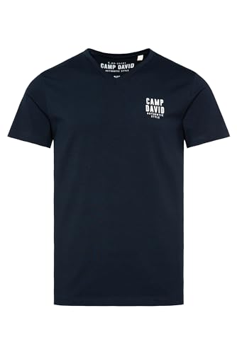 Camp David Herren Basic T-Shirt V-Neck mit Logo Print Blue Navy 4XL von Camp David