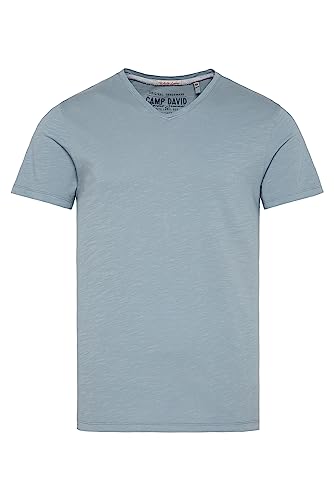 Camp David Herren Basic T-Shirt mit V-Ausschnitt Concrete Grey S von Camp David