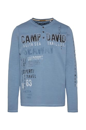 Camp David Herren Henley-Langarmshirt mit Logo Artworks New Blue M von Camp David