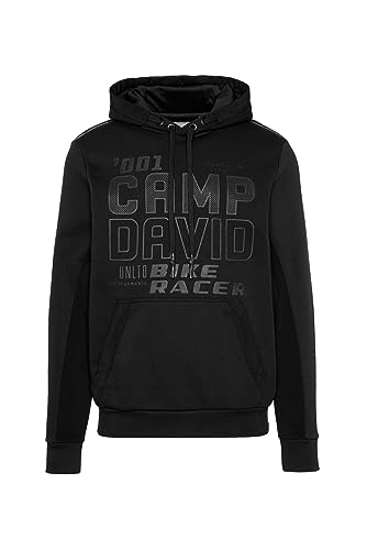 Camp David Herren Hoodie im Materialmix mit Logo Artworks Black XXL von Camp David