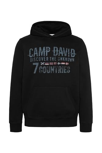 Camp David Herren Hoodie mit Logo Print in Used-Optik Black 4XL von Camp David