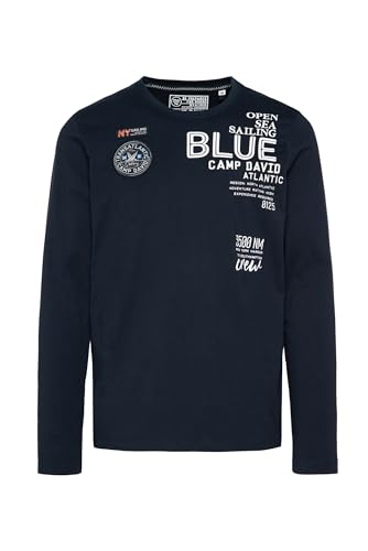 Camp David Herren Langarmshirt mit Prints und Patches Blue Navy 4XL von Camp David