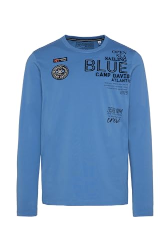 Camp David Herren Langarmshirt mit Prints und Patches Sky Blue XL von Camp David