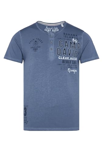 Camp David Herren Leichtes Henley-Shirt mit Label Prints Surf Grey XL von Camp David