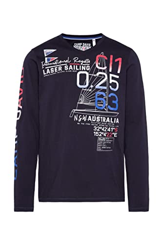 Camp David Herren Longsleeve mit V-Neck und Logo Artworks von Camp David