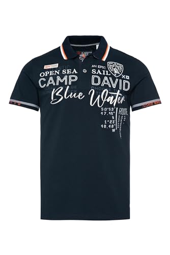 Camp David Herren Pikee-Polo mit Label-Applikationen Blue Navy L von Camp David