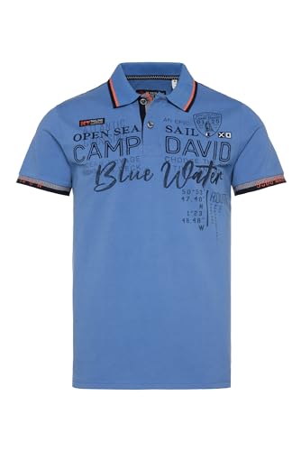 Camp David Herren Pikee-Polo mit Label-Applikationen Sky Blue M von Camp David