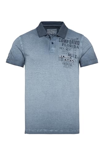 Camp David Herren Polo mit Streifen-Dessin und Artworks Concrete Blue L von Camp David