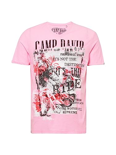 Camp David Herren Shirt schwarz/Pastellrot/hellgrau/hellpink L von Camp David