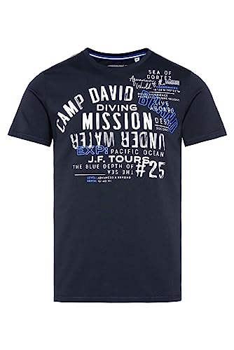 Camp David Herren T-Shirt Rundhals mit Print Artwork Blue Navy S von Camp David