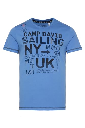 Camp David Herren T-Shirt Rundhals mit Print Artwork Sky Blue 4XL von Camp David