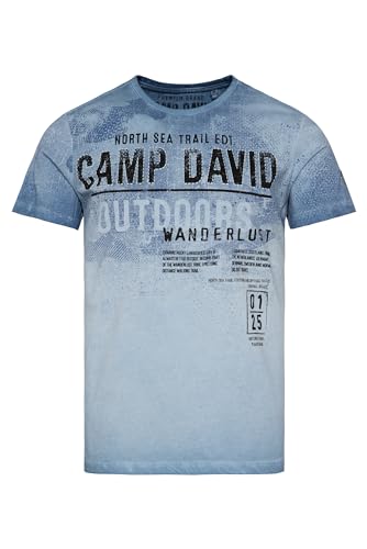 Camp David Herren T-Shirt mit Logo Prints im Used Look New Blue S von Camp David