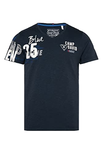 Camp David Herren T-Shirt mit V-Neck und Rubber-Artworks von Camp David