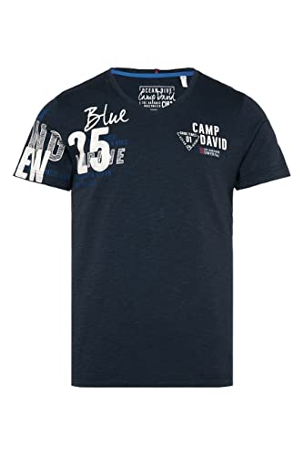 Camp David Herren T-Shirt mit V-Neck und Rubber-Artworks, Ocean Navy, L von Camp David