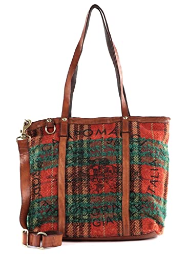 Campomaggi Scozzese Shopping Bag - Shopper 32 cm tartan red green cognac black print von Campomaggi