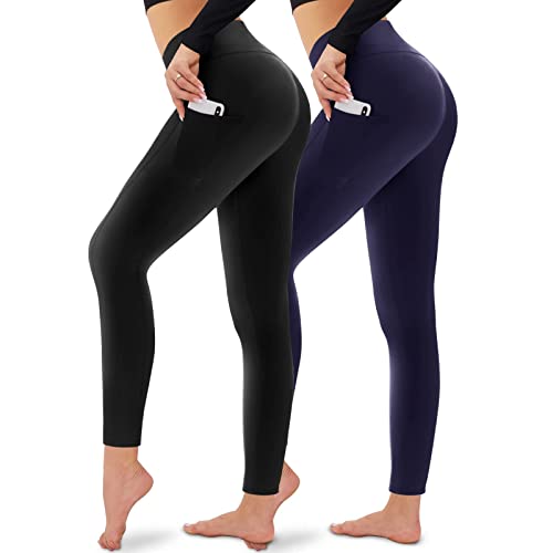 CAMPSNAIL 2er Pack Sport Leggings mit Taschen Damen High Waist-Yogahose Bauchweg Blickdicht Push Up Sporthose für Yoga Gym Sport von CAMPSNAIL