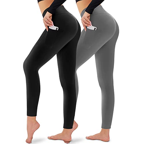 CAMPSNAIL 2er Pack Sport Leggings mit Taschen Damen High Waist-Yogahose Bauchweg Blickdicht Push Up Sporthose für Yoga Gym Sport von CAMPSNAIL