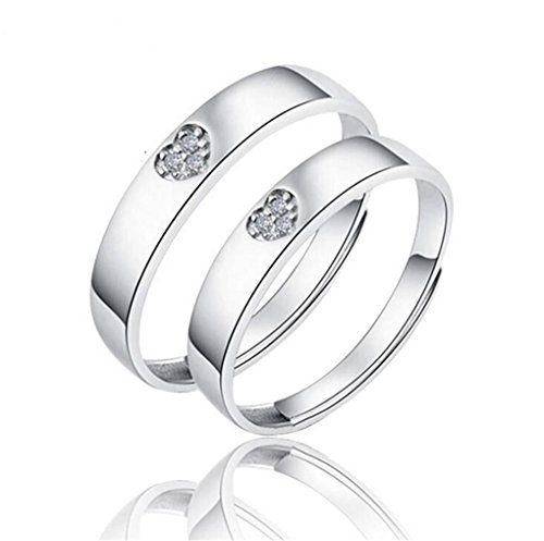 1 Paar Damen Herren Trauringe Partnerschaftsringe Paar Ring 925er Sterling Silber Hypoallergen mit Herz Form Zirkonia Verlobungsringe Memoir-Ringe für Jahrestag Hochzeit Valentinstag Verstellbar, von Canarea