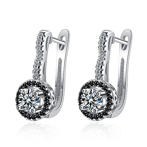 Canarea 1 Paar Damen ohrringe silber 925 creolen Einfache U-Form Zirkonia Bling Schwarz Studs Hoop,für Frau/Freundin/Mädchen von Canarea